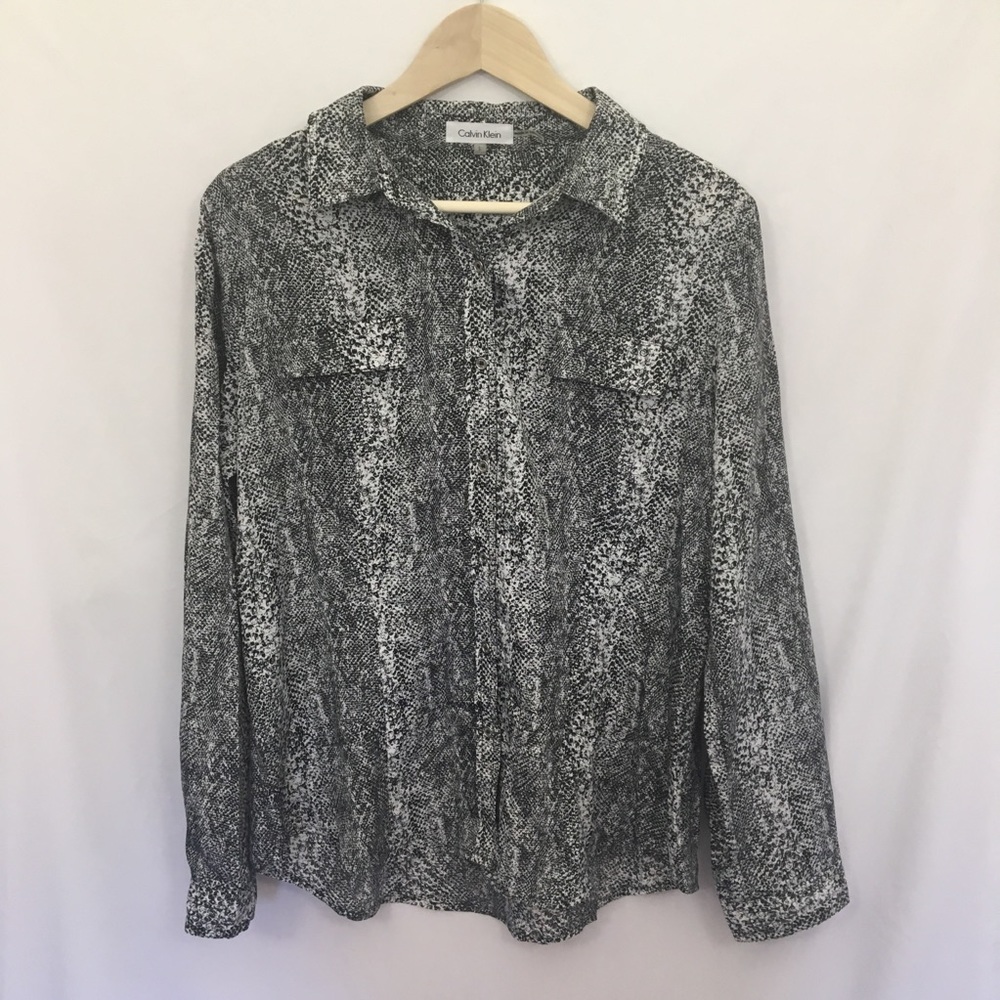 Calvin Klein Snake Skin Button Front blouse large